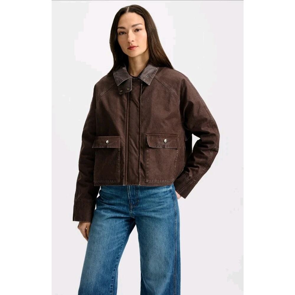 Veronica Beard Arlo Canvas Chore Jacket Brown Cropped Utility Jacket Size M
